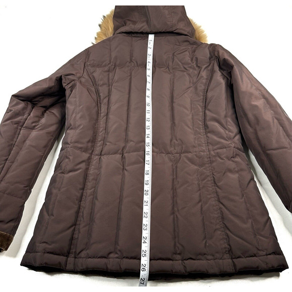 Dana Buchman Brown Down Filled Puffer Jacket Genuine Fur Lined Hooded Size Small - Picture 9 of 15
